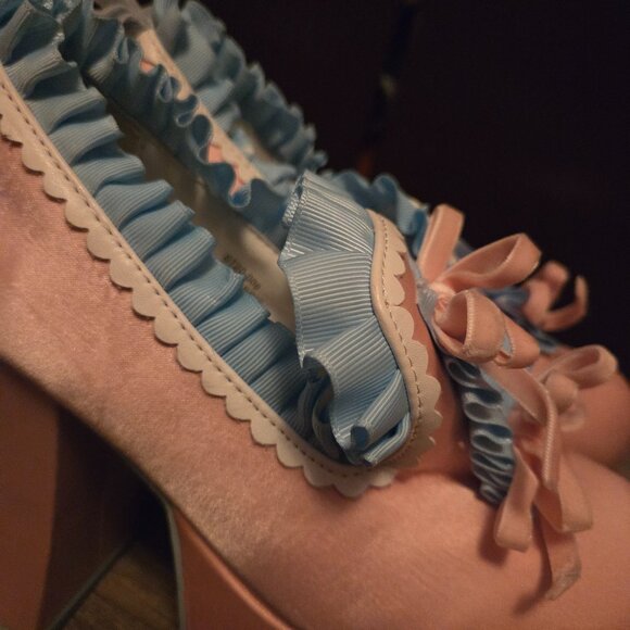 Dollskill Sugarthrillz Blue and pink satin shoes US 5 - Picture 2 of 12